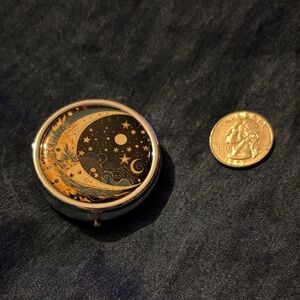 Silver and Black Moon Design Compact Mirror